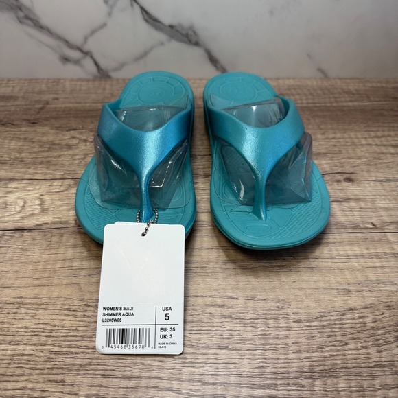 Lynco Flips‎ Maui Shimmer Aqua Comfort Thong Sandals Women's Size 5 - Picture 2 of 6